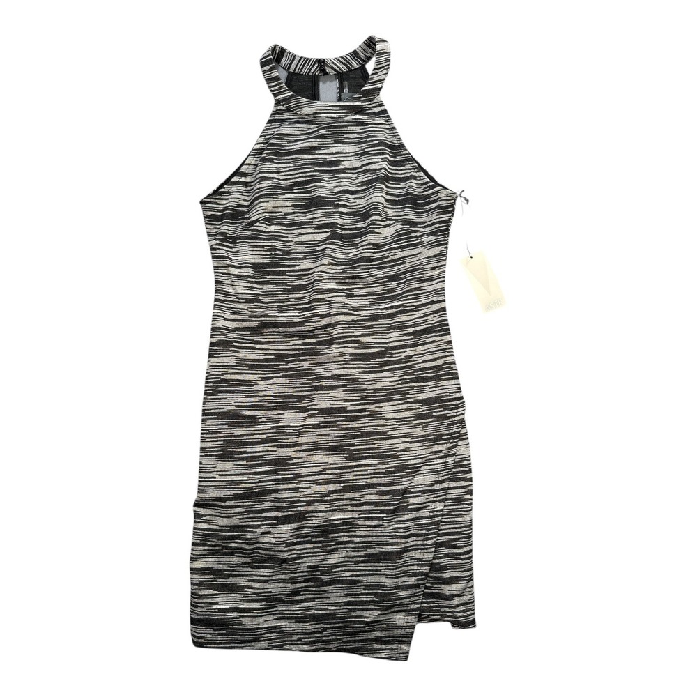 ASTR Black White Striped Halter Neck Midi Dress Sparkle Metallic‎ Size Medium - Picture 2 of 6